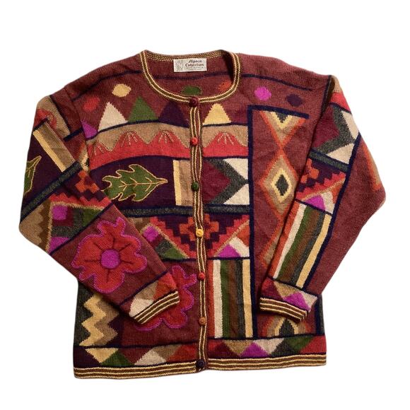 Alpaca Collection Inca maki Peruvian sweater cardigan 100% alpaca sz M - Picture 2 of 9